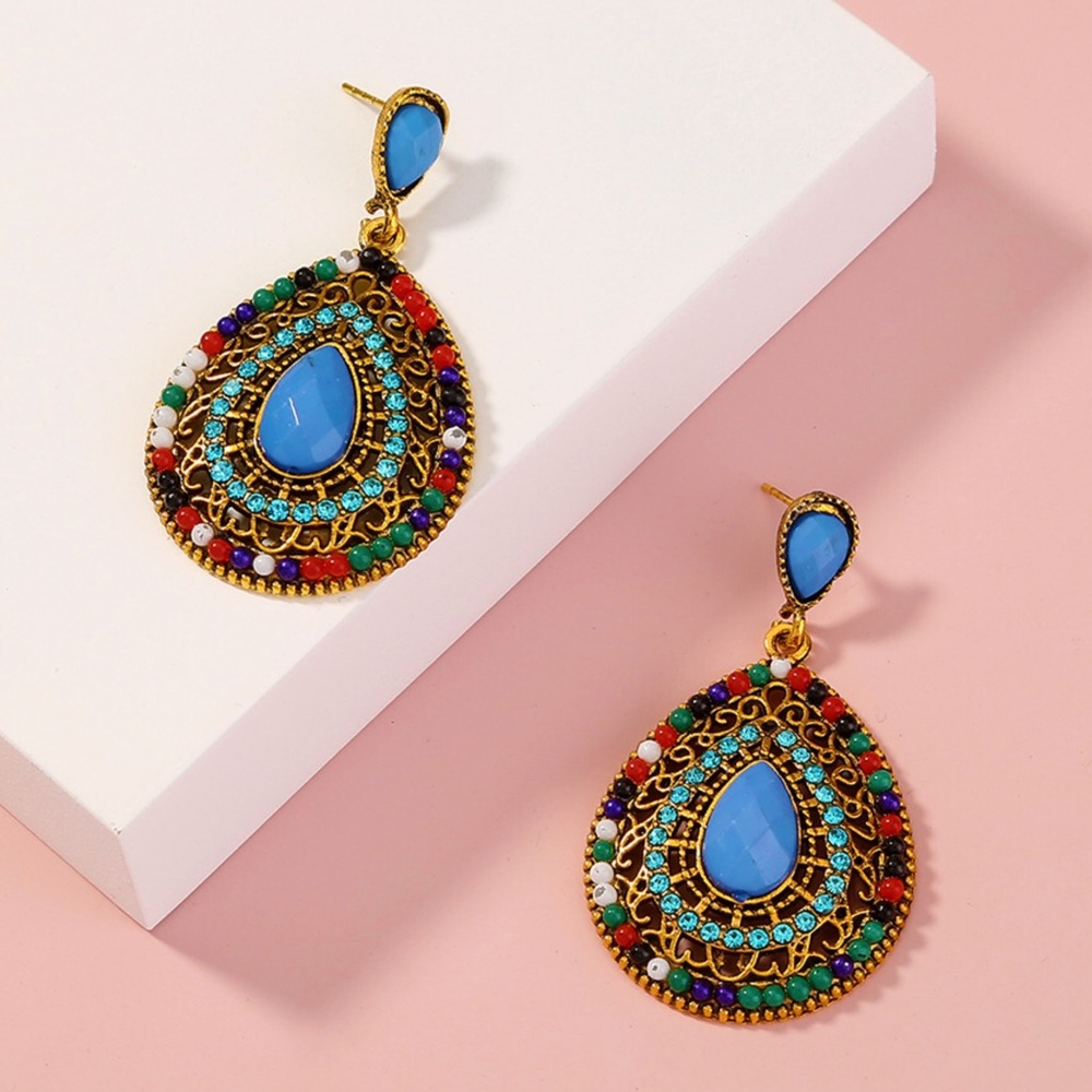Bohemian Beaded Rhinestone Hanging Post Earrings! - Picture 2 of 7
